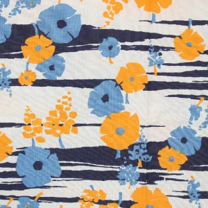 55*70 レトロ 花 雲 ストライプ ブルー イエロー