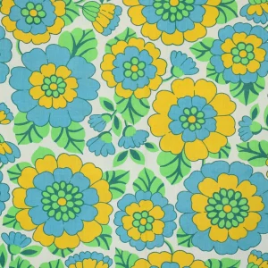 60*85 レトロ ポップ 大きな花 ブルー グリーン イエロー