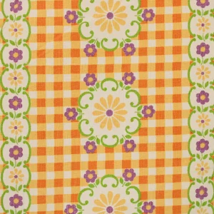 60*54 レトロ かわいい 花パターン ギンガムチェック オレンジ
