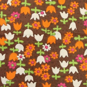 40*45 レトロ かわいい チューリップ 小花 ブラウン オレンジ