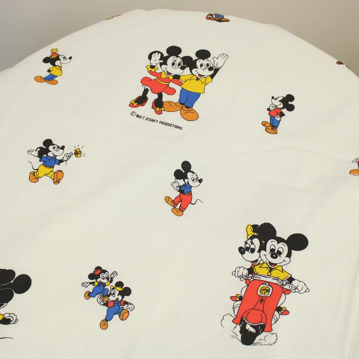 140*90 未使用シーツ解体生地  ミッキー ミニー バイク 白 モーティ フェルディ