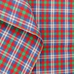 90*50 先染め チェック 格子 ブロック ブルー レッド