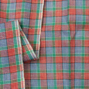 95*60 先染め 細かいチェック ブロック グリーン レッド