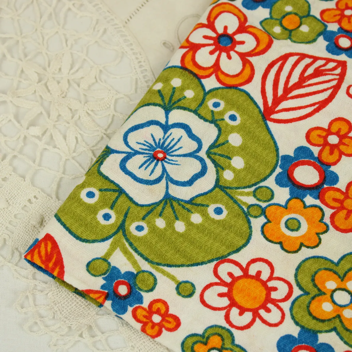 レトロ キッチンクロス 花 カラフル オレンジ