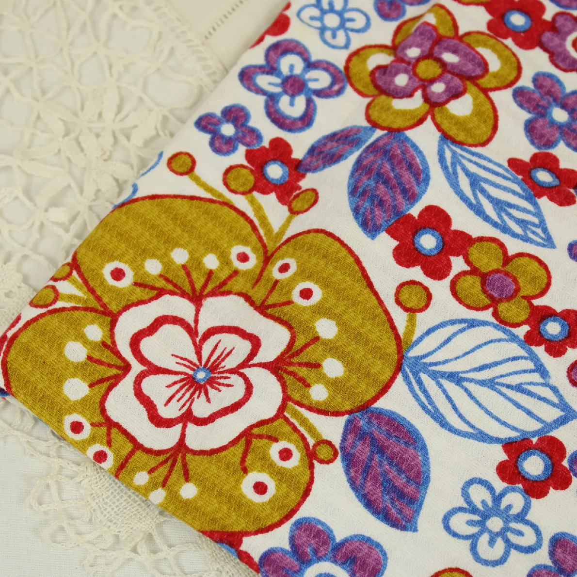 レトロ キッチンクロス 花 カラフル パープル