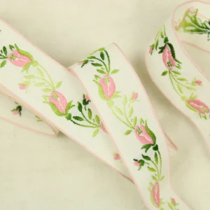 2,6cm幅  シック 花 ピンク グリーン