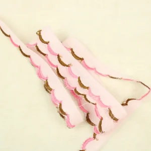 1,3cm幅 スカラップ刺繍 レース ピンク ブラウン