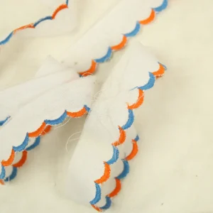 1,6cm幅 スカラップ刺繍 レース オレンジ ブルー