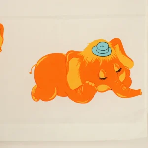 ベビーフラット＆ピロー レトロ かわいい オレンジのぞう リボン