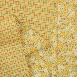 50*45 かわいい 小花＆チェック 両面プリント イエロー