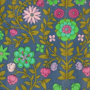 訳あり 105*80 レトロシック 花と植物パターン ネイビー Roundelay
