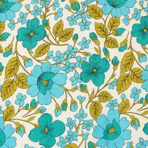 55*75 シック レトロ 花 ターコイズ グリーン