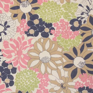 55*65 レトロ 大きな花 ベージュ ピンク ネイビー