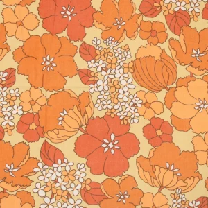 50*65 レトロ 大きな花 葉 オレンジ ブラウン 白