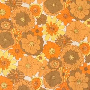 55*60 レトロ 華やか 大輪の花 オレンジ ブラウン