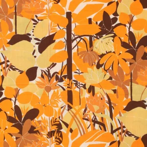 55*75 レトロ 大きな葉 植物 オレンジ ブラウン