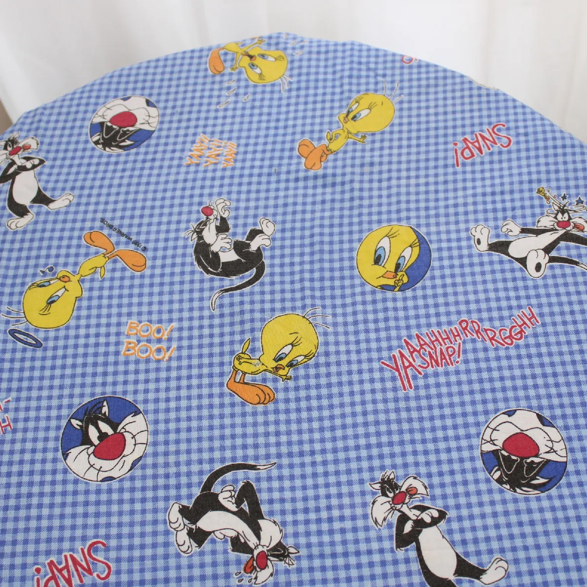 120*85 シーツ解体生地 トゥイーティー シルベスター ギンガムチェック ブルー