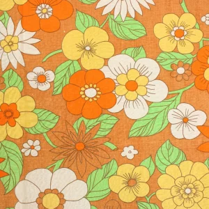 50*60 レトロ かわいい 大きな花 葉 オレンジ ブラウン