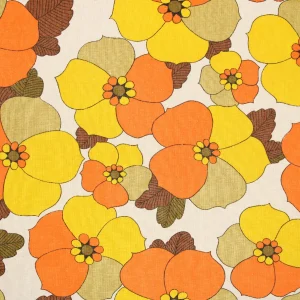 40*60 レトロ 花 パターン オレンジ イエロー ブラウン