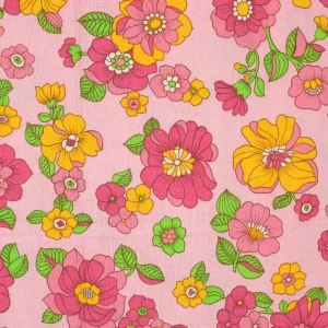 50*65 レトロ かわいい 花 ピンク イエロー