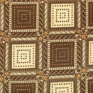 50*60 レトロ 四角パターン 小花 ストライプ ブラウン