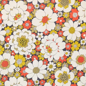 55*55 レトロ かわいい 花 小花 ネイビー マスタードイエロー