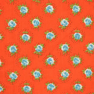 45*55 レトロ かわいい 青いバラ 朱色 パターン