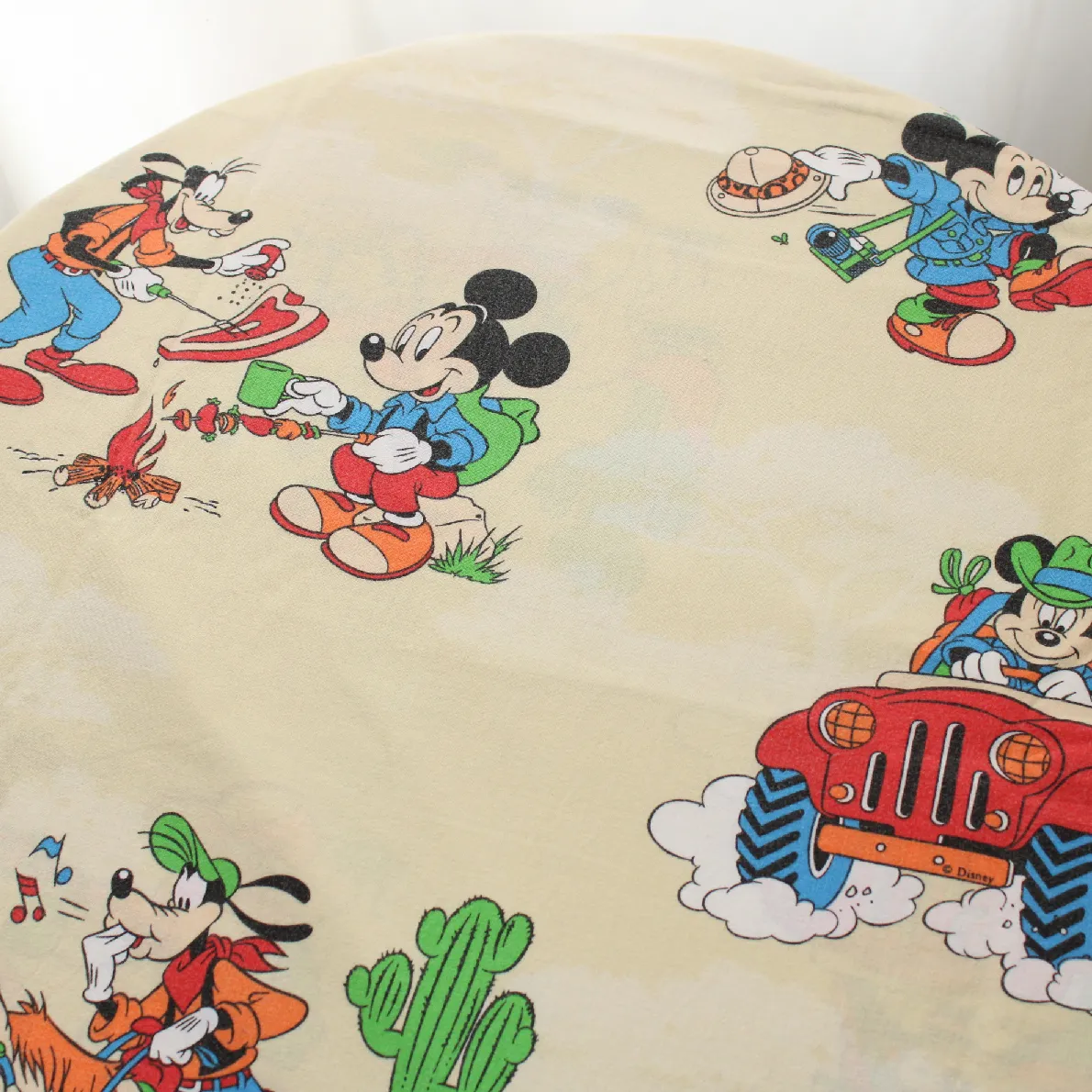 130*90 シーツ解体生地 ミッキー グーフィー キャンプ ベージュ