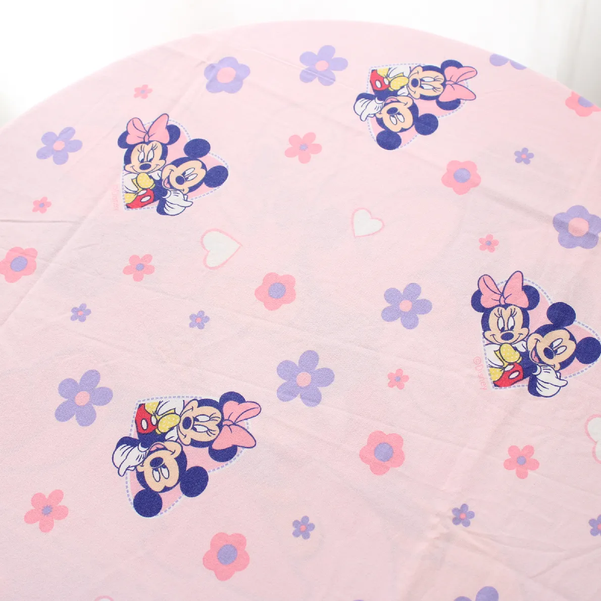 120*85 シーツ解体生地  ミッキー ミニー ハート＆フラワー パープル ピンク