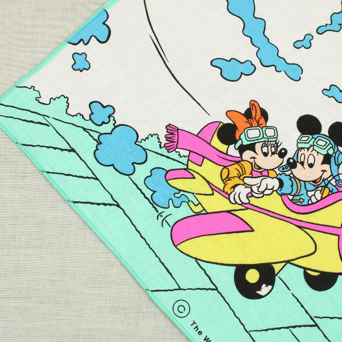 ミッキー＆ミニーのハンカチ 飛行機 グリーン