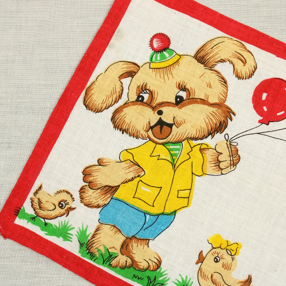 レトロハンカチ イヌ 風船 赤