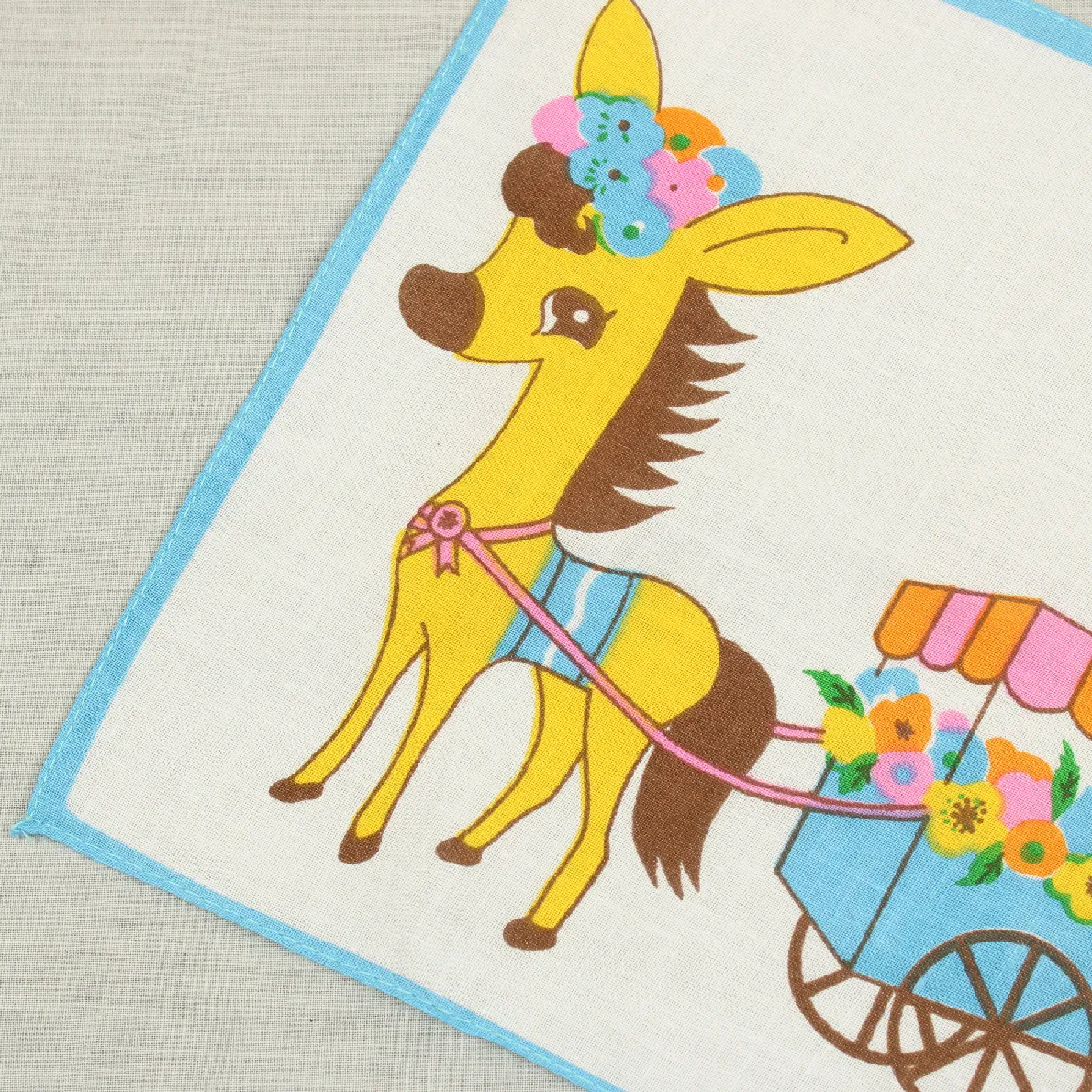 レトロハンカチ ロバ 花 ブルー