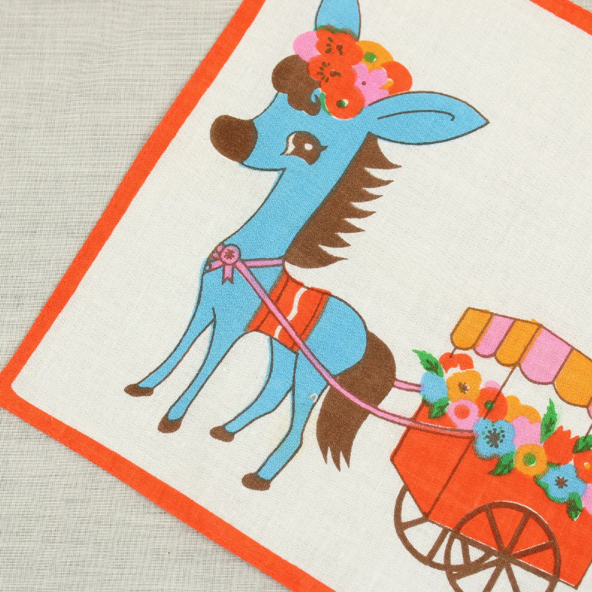 レトロハンカチ ロバ 花 赤