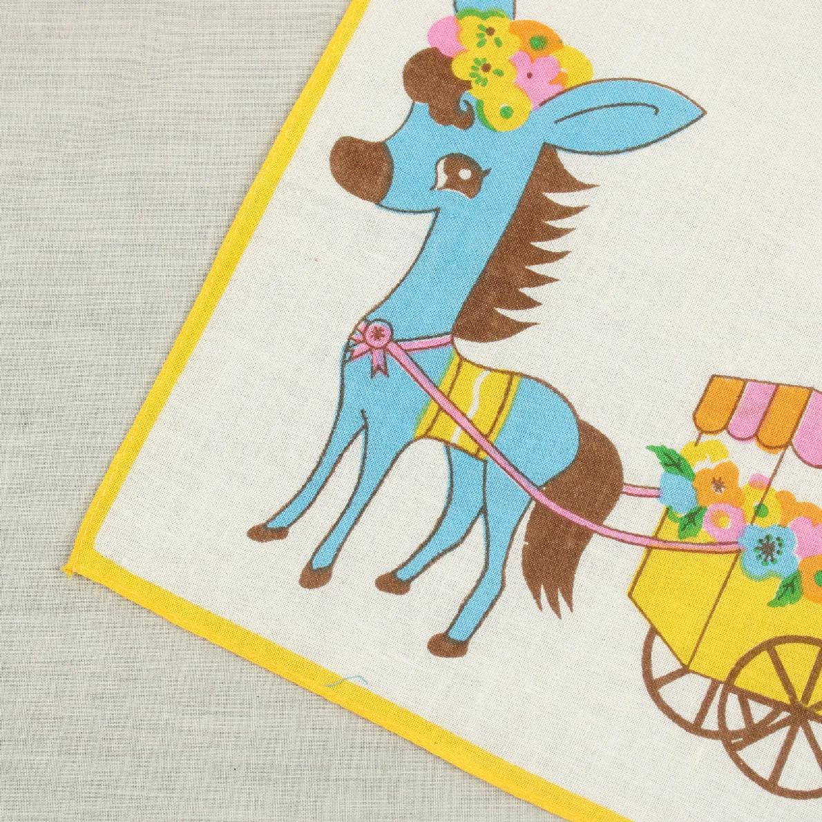 レトロハンカチ ロバ 花 イエロー