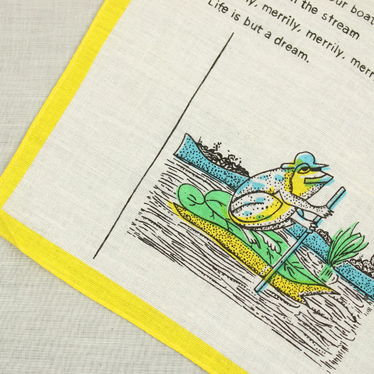 レトロハンカチ カエル ボート イエロー