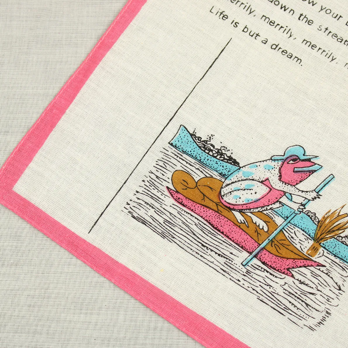 レトロハンカチ カエル ボート ピンク