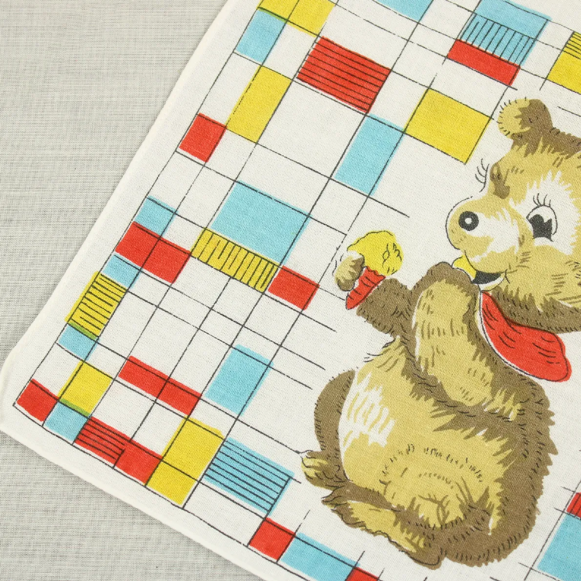 レトロハンカチ テディベア カラフルタイル