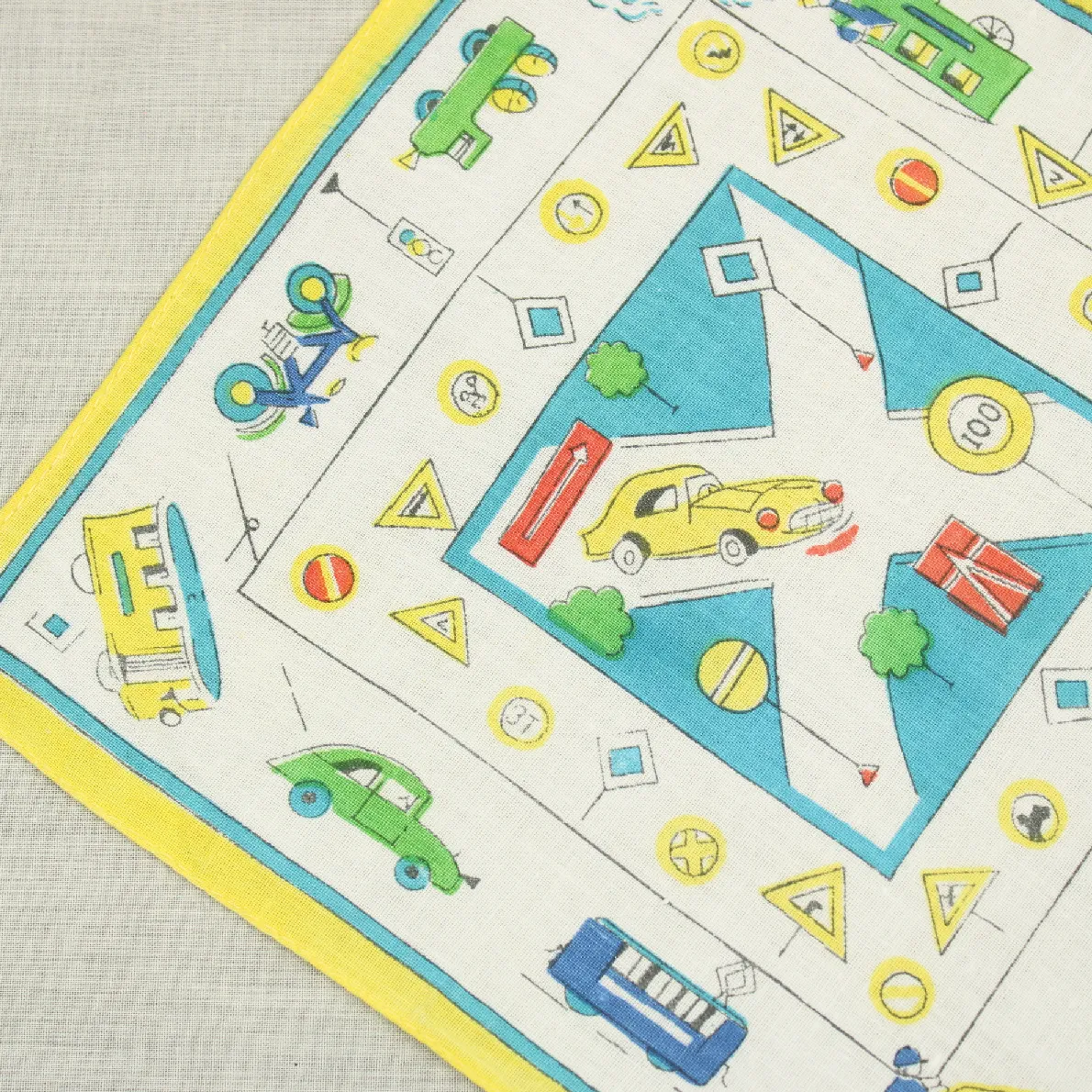 レトロハンカチ 乗り物 イエロー
