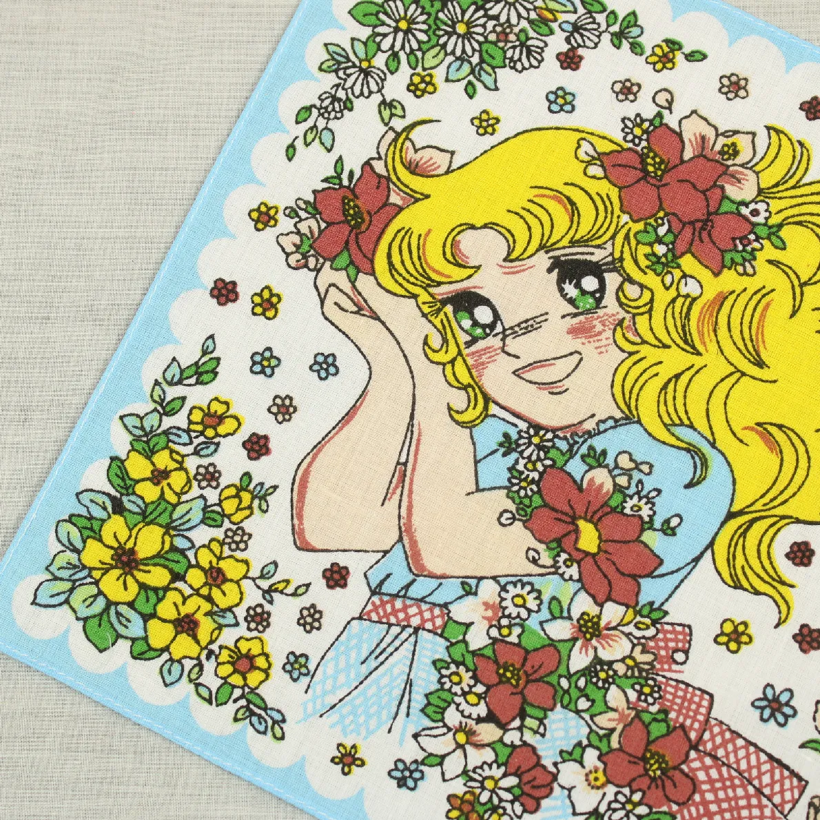 キャンディ・キャンディのハンカチ  花リボン 水色