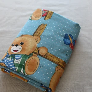 布団カバー クマ 水玉 水色 レトロ