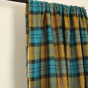 65*80 先染め タータンチェック ターコイズ マスタード スコットランド