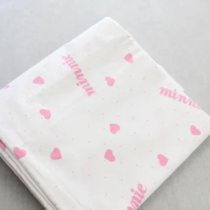 120*180 シーツ解体生地  ミニー ロゴ minnie ハート 白地 ピンク
