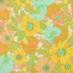 80*135 爽やか レトロ 花 ピンク オレンジ ライトブルー