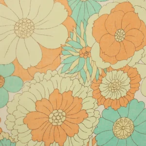 訳あり 200*100 爽やか レトロ オレンジ ブルー 大きな花