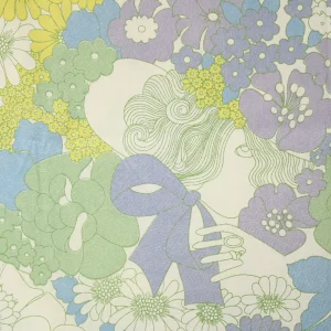 110*140 レトロ 帽子マダム 花 パープル グリーン