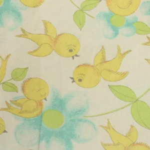 キッズ布団カバー 小鳥と花 イエロー ブルー