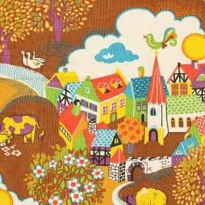 キッズ布団カバー カラフルタウン 風見鶏 花 動物 風景