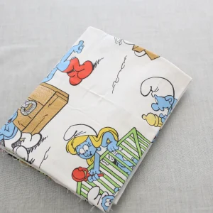 120*185 シーツ解体生地 スマーフ村 スマベビー 中柄 白