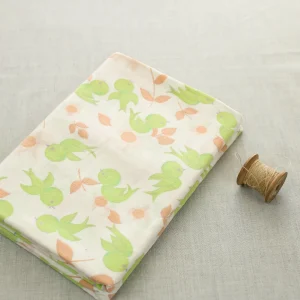 キッズ布団カバー 小鳥と葉 オレンジ グリーン