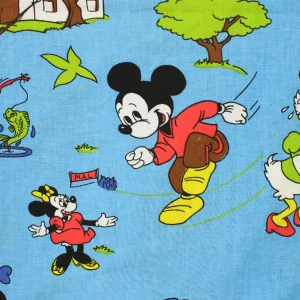 130*190 シーツ解体生地  ミッキー＆フレンズ レトロ ブルー